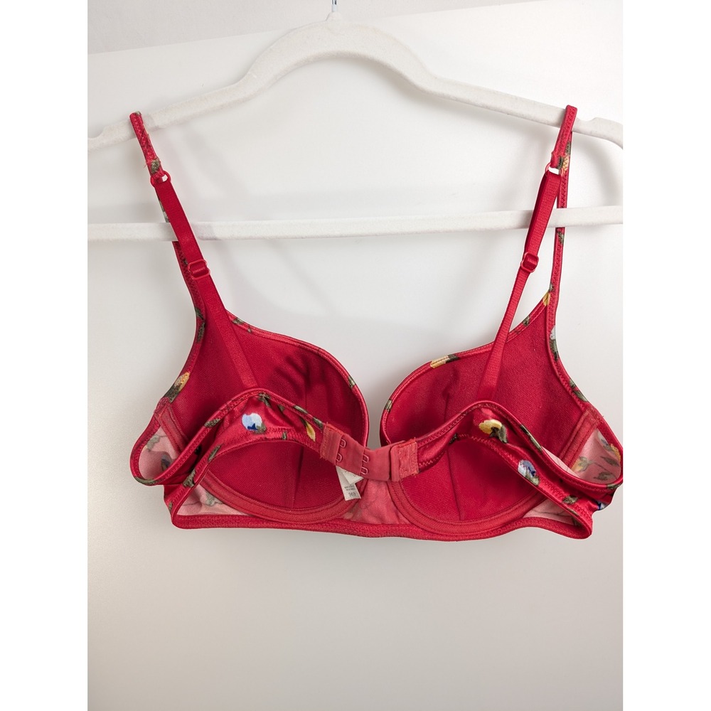 Vintage Y2K Victorias Secret Floral Satin Push Up Bra Size 36B Red Underwire - Picture 4 of 9